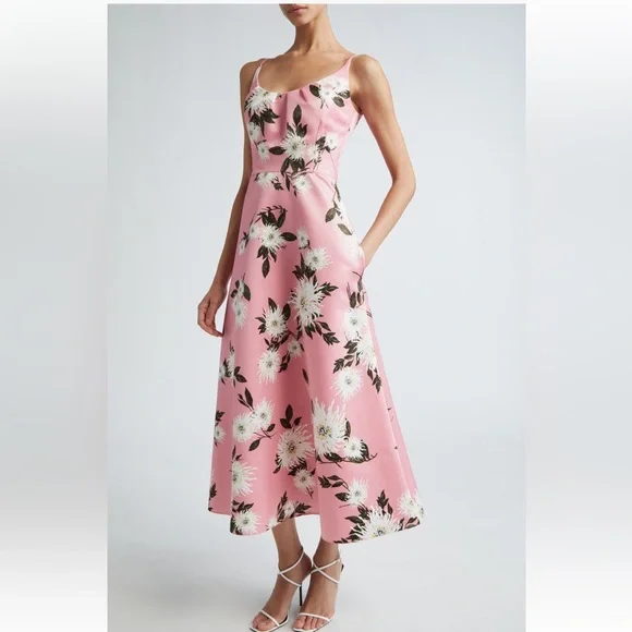 Emilia Wickstead Wenna Dress In Pink Dahlia Floral Print Taffeta US 6/UK 10 - Picture 1 of 3